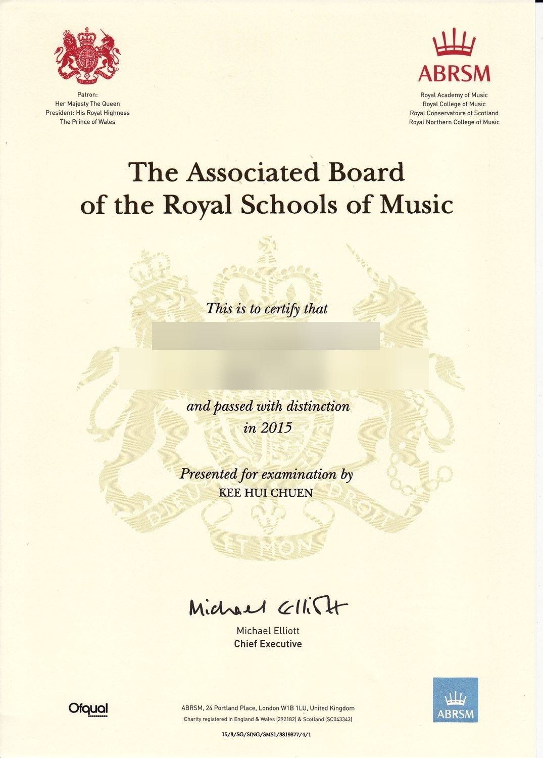 ABRSM Grade 7 Piano certificate or examination report for Eugene